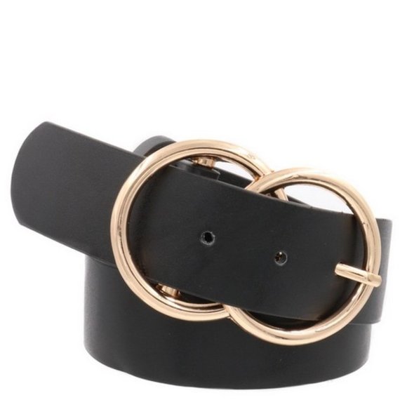 Blush & Belle Accessories - DOUBLE O CHIC Faux Leather Belt - Black